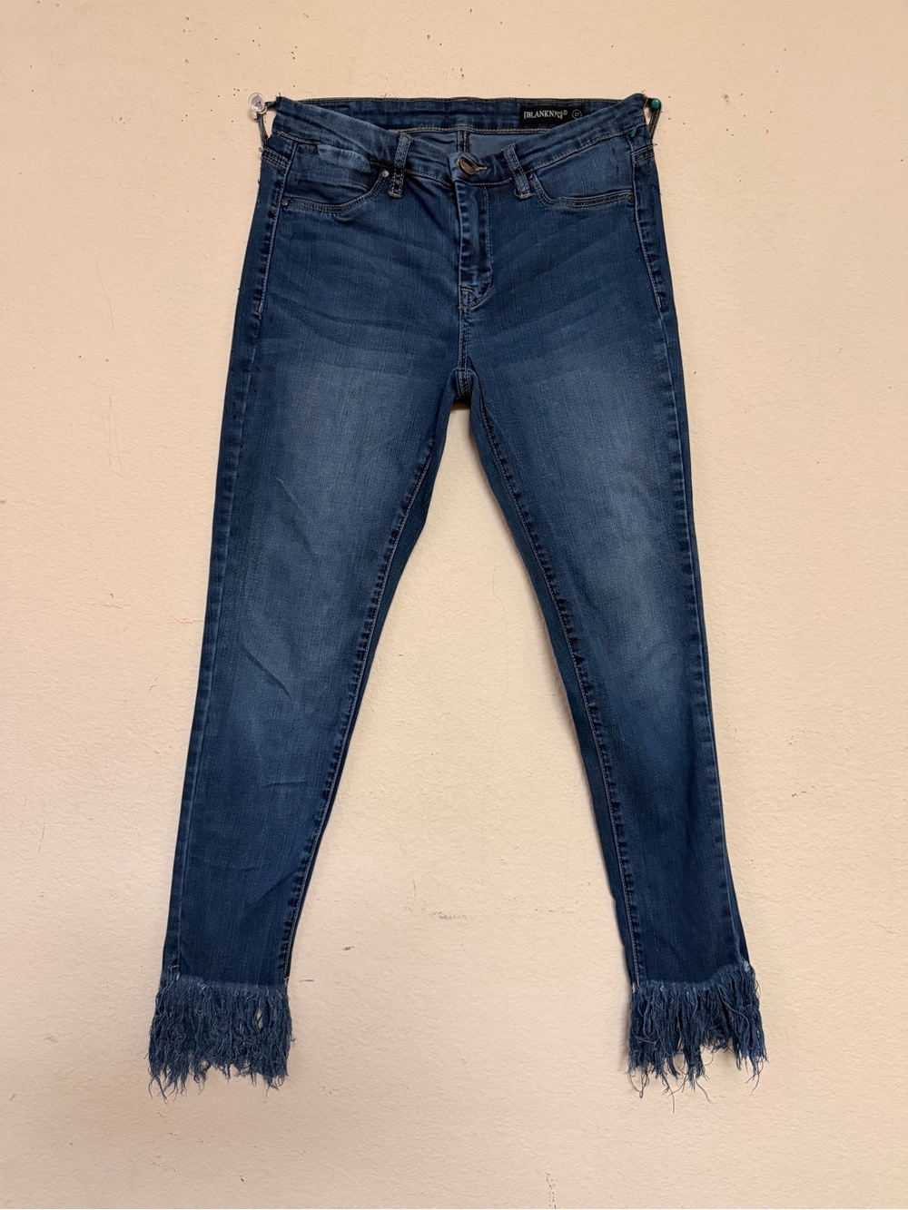 Blank NYC 27 Skinny Jeans Fringe Hem Blue Denim 13P-1644MX Lyocell Blend